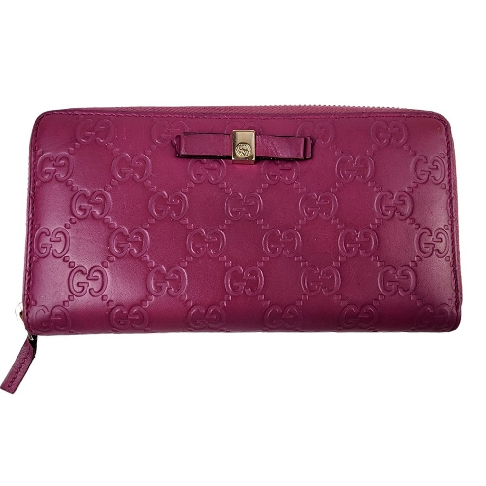 Gucci Guccissima Ribbon Leather Zip Around Wallet